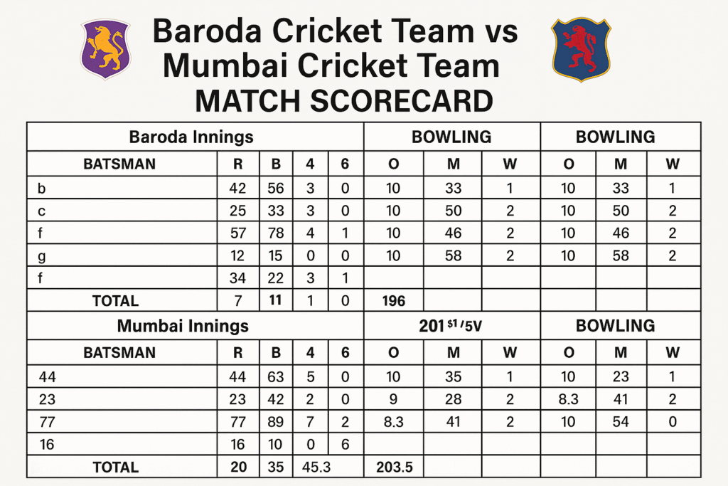 baroda cricket team vs mumbai cricket team match scorecard
