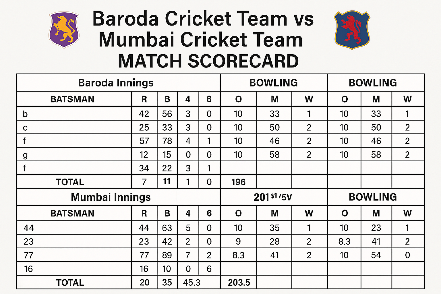 baroda cricket team vs mumbai cricket team match scorecard