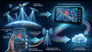 How a tracqueur works with GPS satellite signal and mobile tracking app