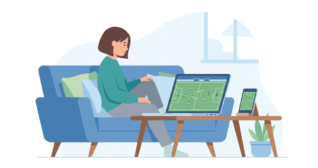 A fan watching soccer streams live on a laptop and smartphone in 2026