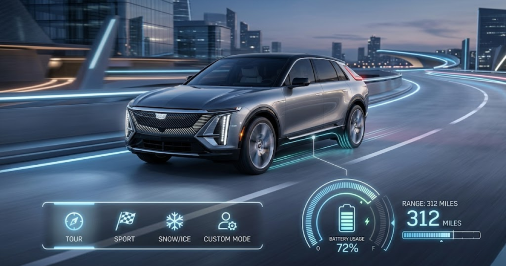 do the driving modes in cadillac lyriq offer different ranges or battery usages?