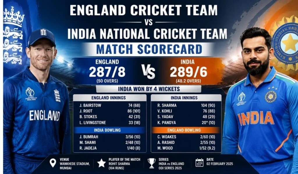 india national cricket team vs england cricket team match scorecard